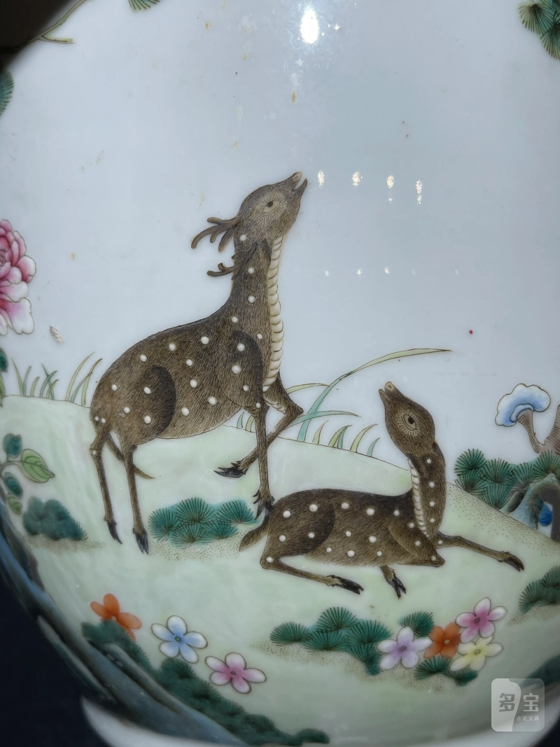 民国 粉彩双鹿纹花盆一对 - 图17
